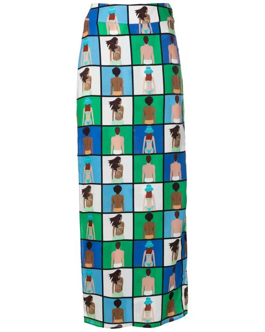 Amir Slama Green Graphic-Print Midi Skirt