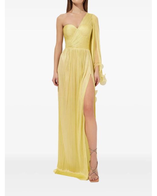IRIS SERBAN Yellow Anemona Pleated One-Shoulder Dress