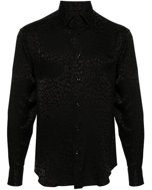 Tom Ford Black Leopard-jacquard Silk Shirt for men