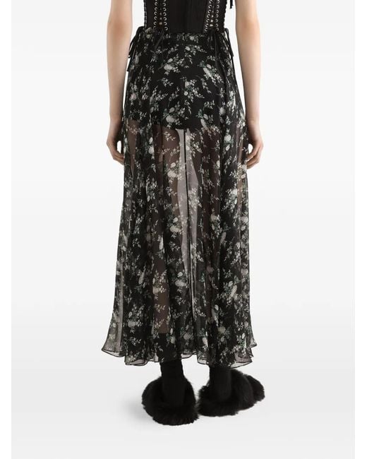 Dolce & Gabbana Black Chiffon Skirt With Rose And Small Flower-Print
