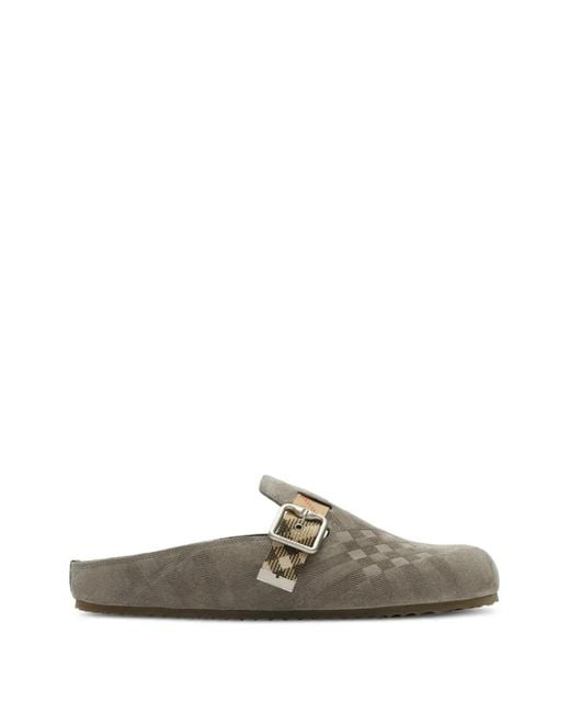 Burberry Gray 格纹反绒面革 Urchin 拖鞋 for men