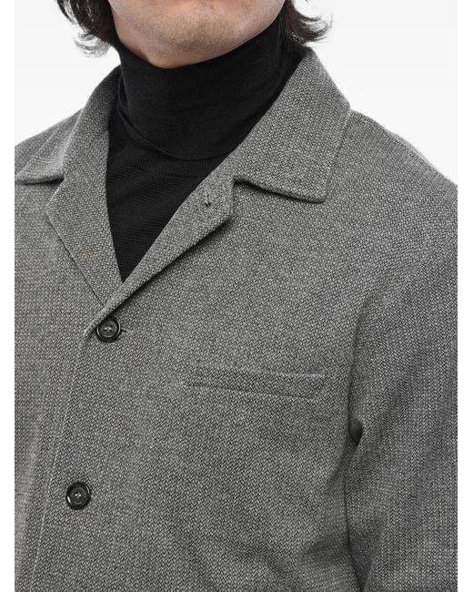 Paolo Pecora Gray Herringbone Patch-Pocket Knitted Cardigan for men