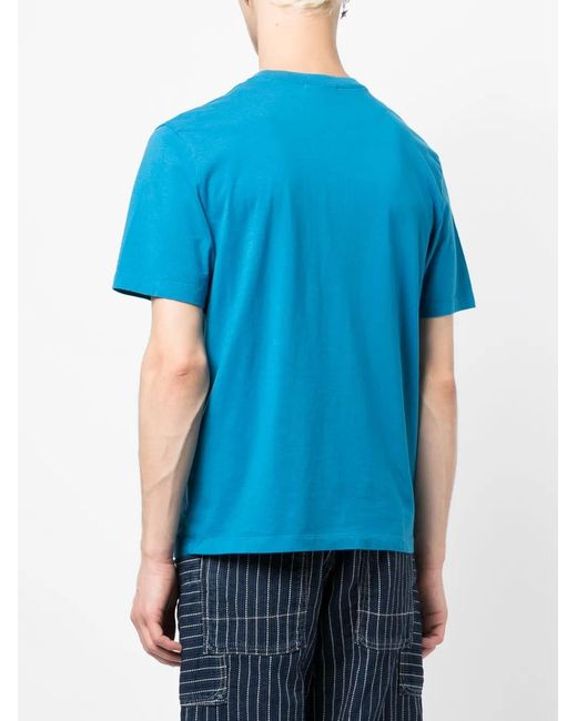Maison Kitsuné Blue Logo-Embroidered Cotton T-Shirt for men