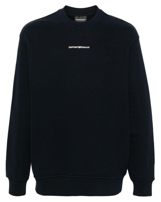 Emporio Armani Blue Logo-embroidery Cotton Sweatshirt for men