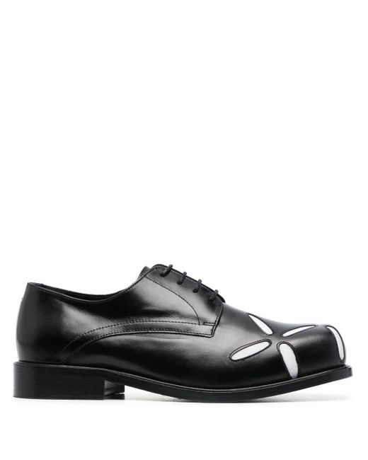 STEFAN COOKE Black Slashed Square-toe Derby Shoes for men