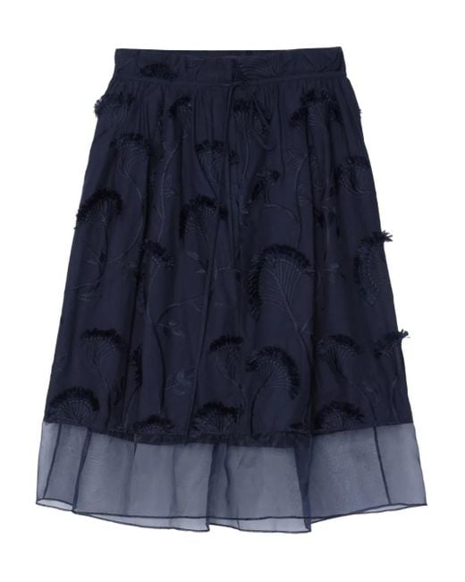 3.1 Phillip Lim Blue Embroidered Layered Midi Skirt