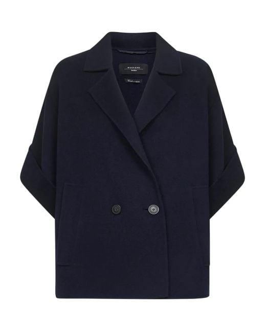 Weekend by Maxmara Blue Double-Breasted Short-Sleeve Coat