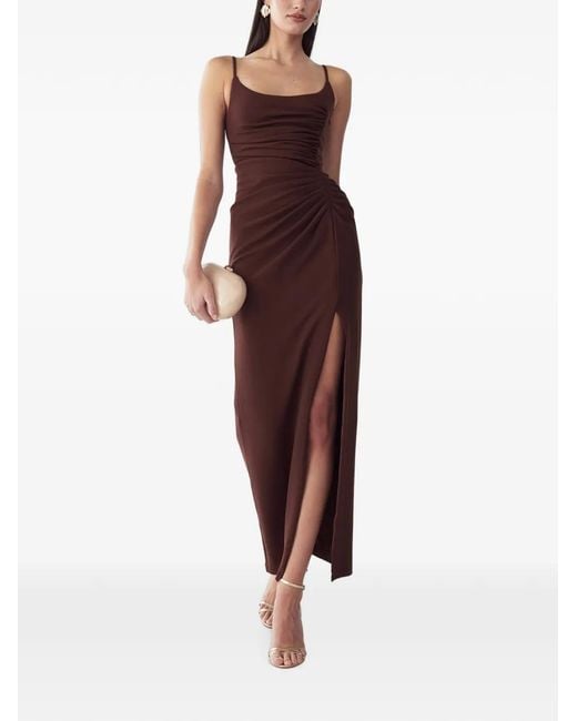 BWLDR Red Lani Ruched Side-Slit Maxi Dress