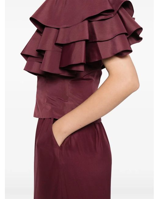 Saiid Kobeisy Red Ruffled Taffeta Jumpsuit