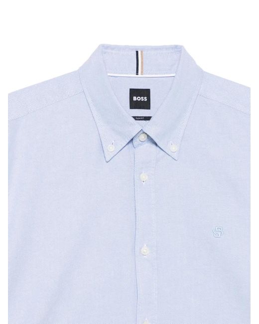 Boss Blue Logo-Embroidered Cotton Shirt for men