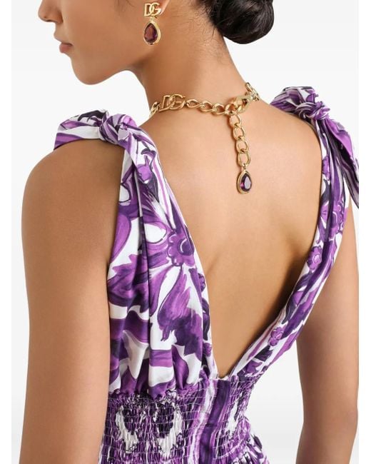 Dolce & Gabbana Majolica-Print Poplin Dress Purple