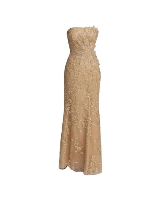 Mac Duggal Natural Robe-Bustier Longue À Fleurs