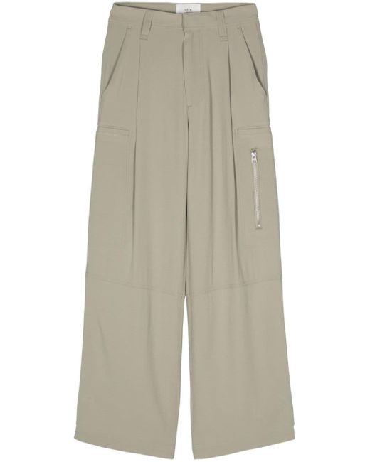 AMI Crepe Straight Trousers Natural