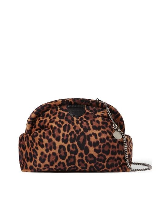 Stella McCartney Brown Leopard-Print Chain-Strap Clutch Bag