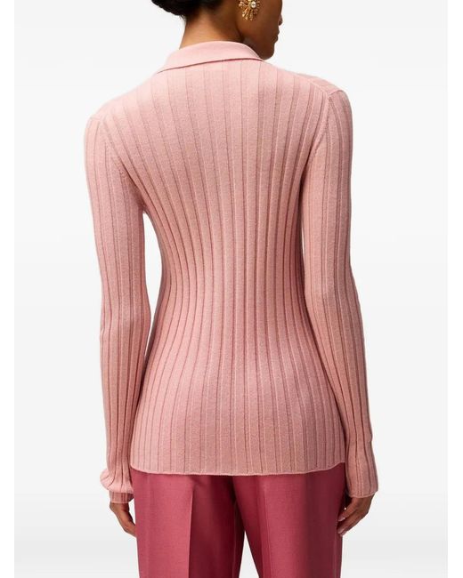 RETORI Pink Crochet-Detail Ribbed Cardigan