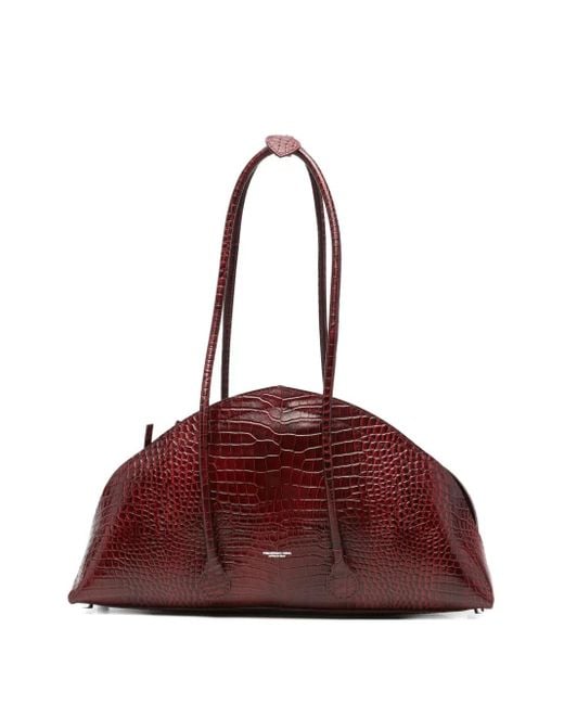 FEDERICO CINA Red La Bauletto Crocodile-Effect Zip-Top Shoulder Bag