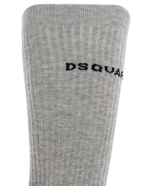 DSquared² Gray Logo-Embroidered Ribbed Socks for men