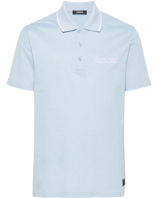Polo en coton à logo brodé Versace pour homme en coloris Blue