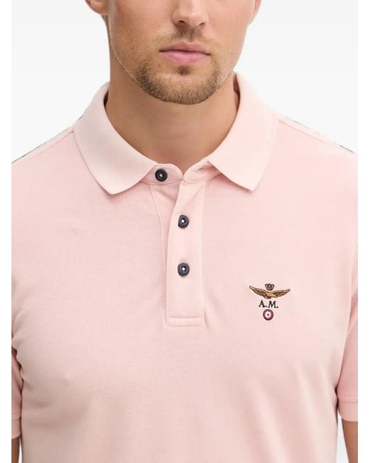 Aeronautica Militare Pink Embroidered-Logo Piqué Polo Shirt for men