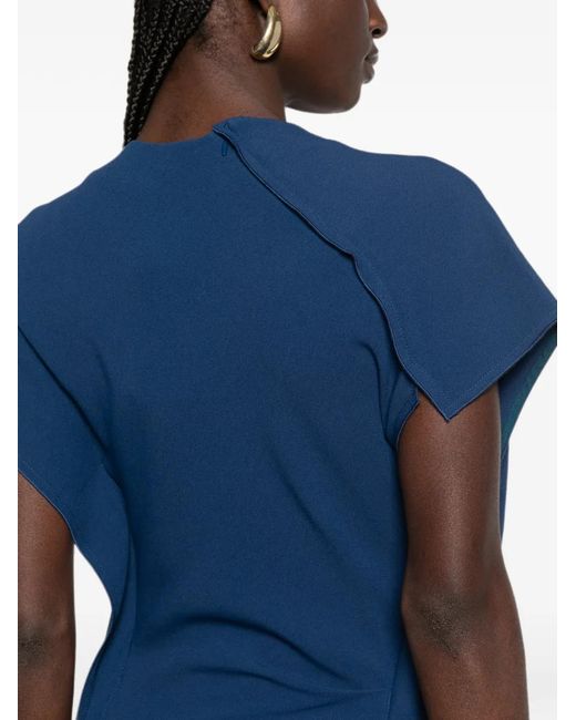 Victoria Beckham Blue Draped-Detail Midi Dress