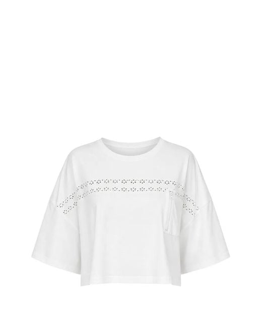 LoveShackFancy White Broderie-Anglaise Cropped T-Shirt