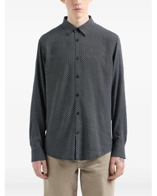 ARMANI EXCHANGE Gray Geometric-Pattern Shirt for men