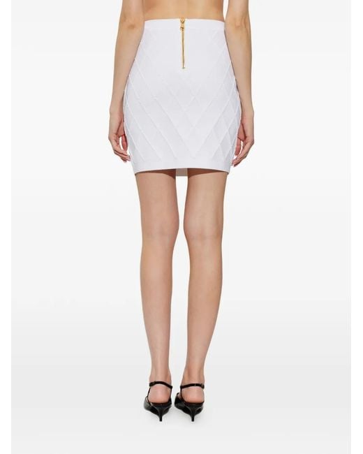 Balmain White Diamond-Quilted Button-Detail Mini Skirt