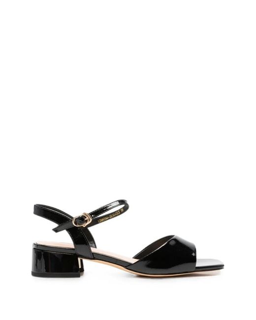 Linda Baumann Black Patent-Finish Block-Heel Sandals