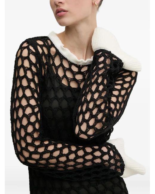 Never Fully Dressed Black Crochet-Knit Ruffled Dress