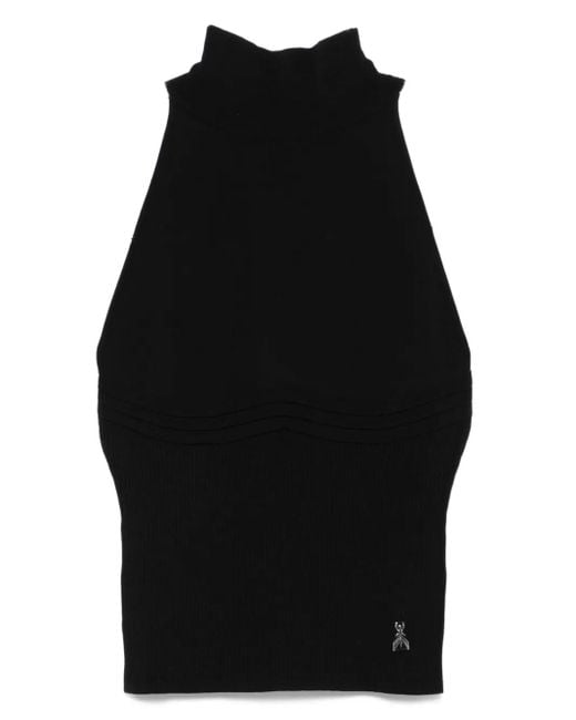 Patrizia Pepe Black Ribbed Buckle Top