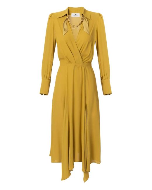 Elisabetta Franchi Midi-Jurk Met Sjaal in het Yellow