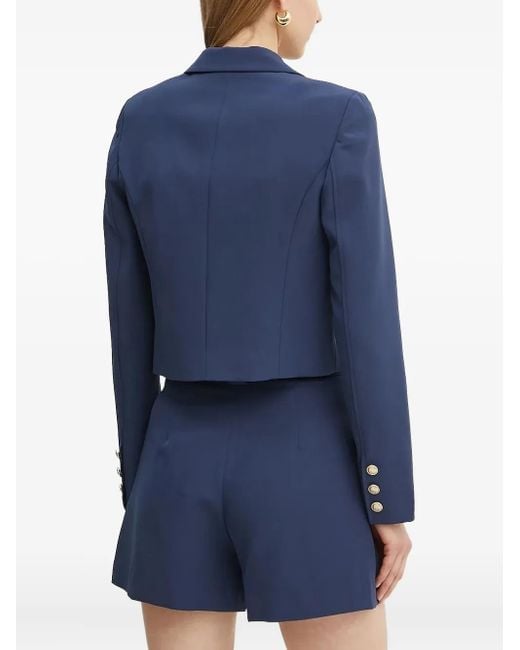 Guess Blue Double-Breasted Cropped Blazer