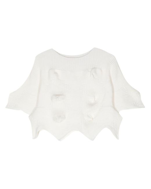Blusa crop a coste di Issey Miyake in White