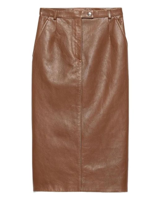 Prada レザー ペンシルスカート Brown