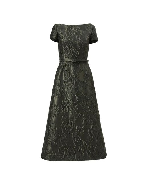 Carolina Herrera Black Floral Cloqué Midi Dress