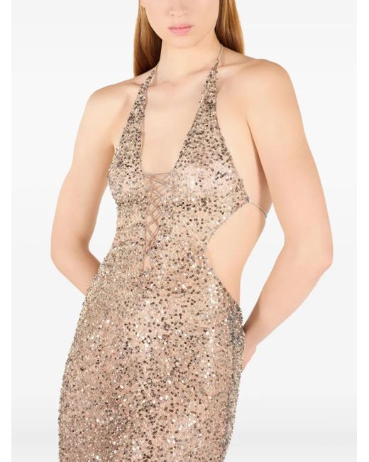 Roberto Cavalli Natural Sequin-Embellished Dress