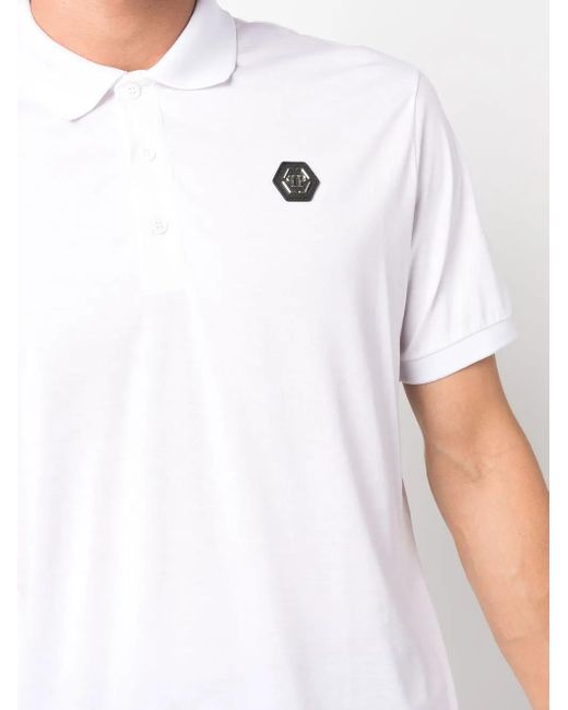 Philipp Plein White Logo-Plaque Polo Shirt for men