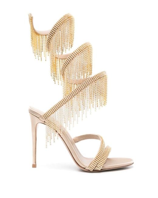 Le Silla White Jewels 110mm Fringed Sandals