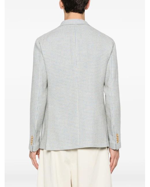 Tagliatore White Houndstooth Single-Breasted Blazer for men
