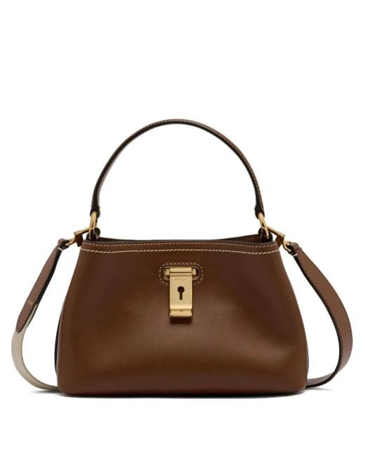 Bally Brown Mini Lock Me Leather Tote Bag