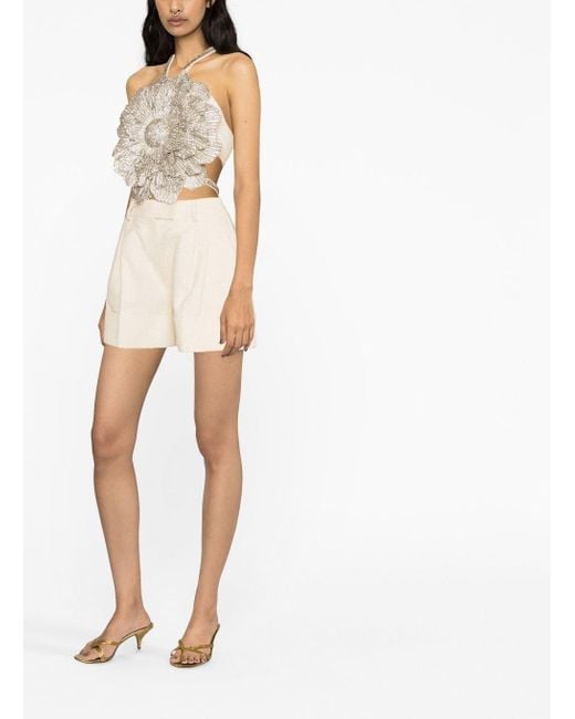 Loulou Natural High-waisted Tailored Shorts