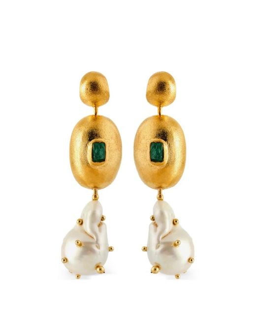 FENOMENA Metallic Emerald Pearl Drop Earrings