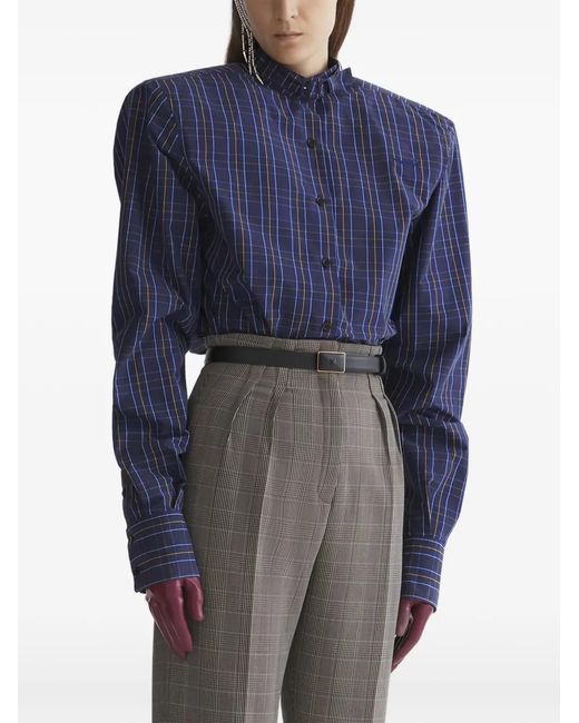 Mugler Blue Padded Shoulders Shirt