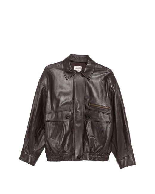 Semicouture Brown Zip-Up Leather Jacket