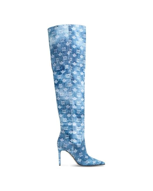 DSquared² Blue D2 Monogram Heeled Boots