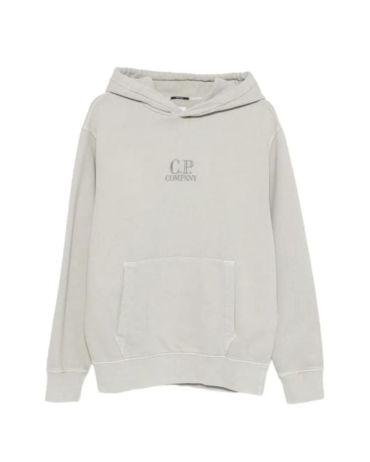 C P Company White Kangaroo-Pocket Hoodie for men