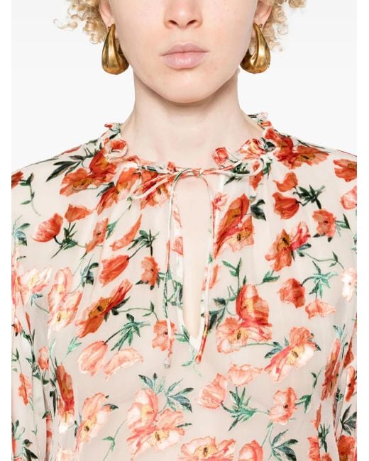Alice + Olivia Natural Julius Floral-Jacquard Organza Blouse