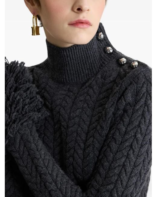 Patou Black Zopfmuster-Pullover Mit Fransenbesatz