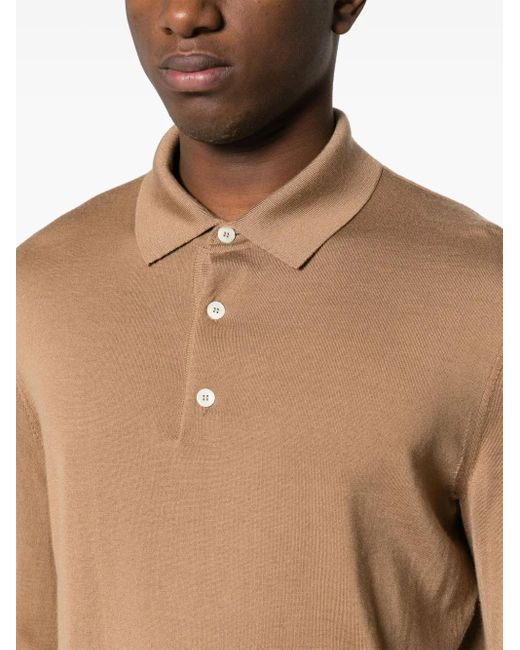 Zegna Brown Fine-Knit Polo Shirt for men