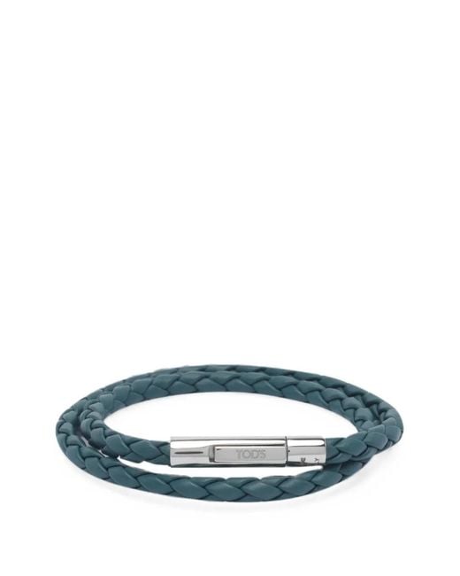 Tod's Blue Mycolors Woven-Leather Bracelet for men